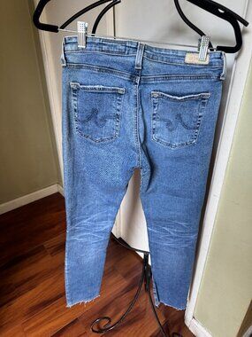 AG ADRIANO DENIM MADE IN JAPAN PRIMA ANKLE CIGARETTE SZ 27 R RAW HEM